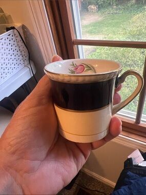 Vintage Cream and Navy Porcelain Demitasse Cup with Gold Trim